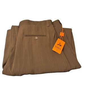 Inserch Dress Pants Mens 44 (42x35 ACTUAL) Brown Pleated Classic Wide Leg NEW